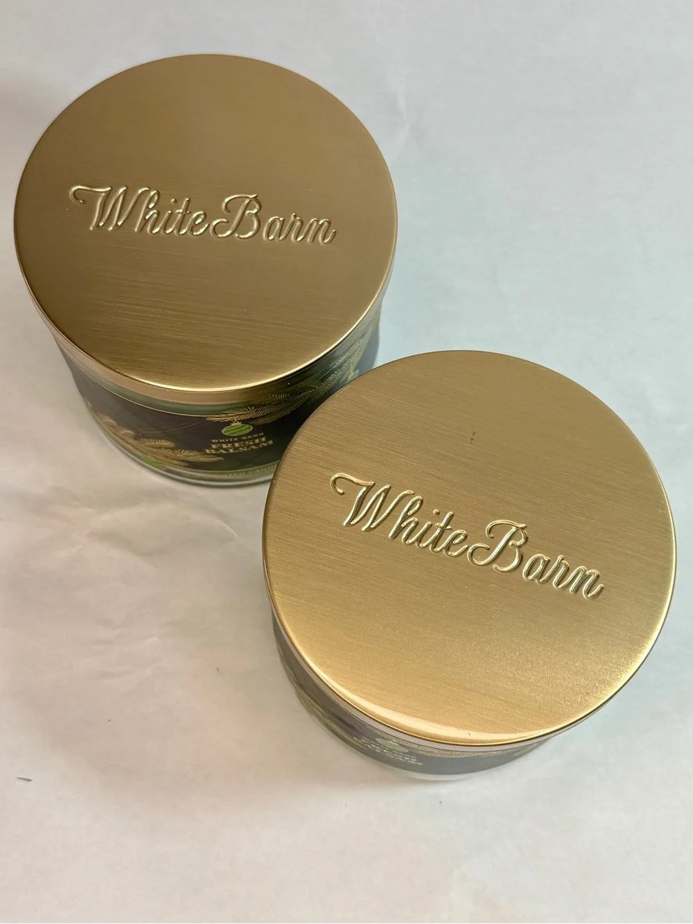 2  FRESH BALSAM 3 Wick Candles Essential Oils White Barn B&BW Bundle New Boxed
